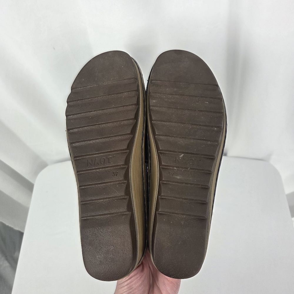 Naot Navy Suede T-Strap Sandals with Brown Strap - Picture 6 of 10